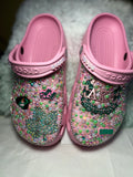 💚🩷 Custom AKA Inspired Bling Crocs – Pearl & Rhinestone Sorority Clogs | Personalized Greek Life Footwear