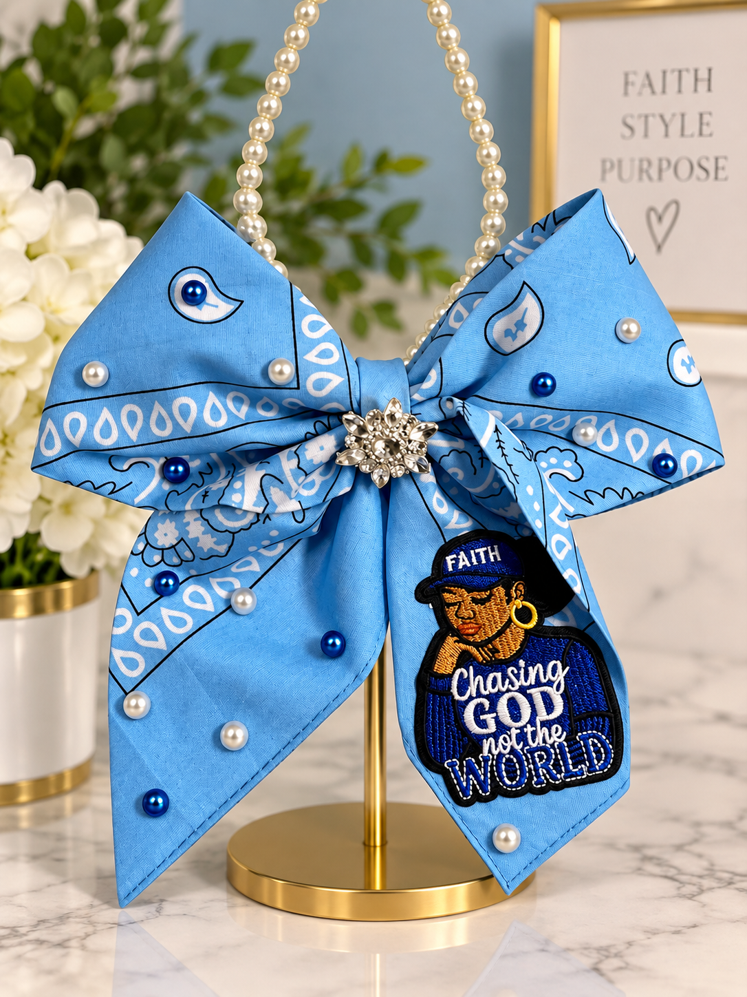 Chasing God, Not the World – Faith Statement Pearl Bow